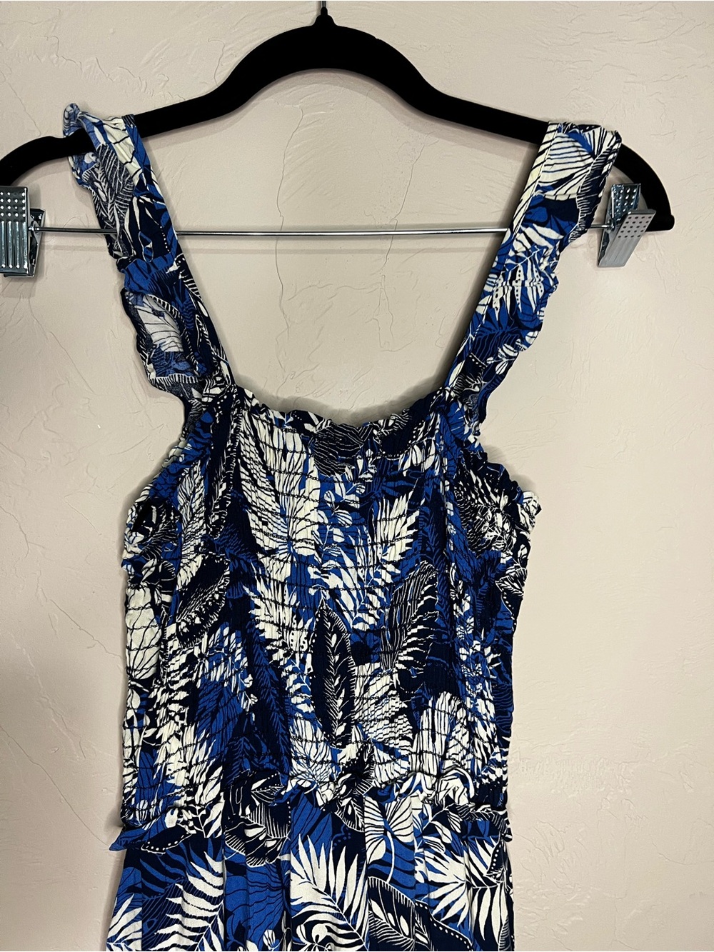 Superfoxx Blue Tropical Palm Leaf Tiered Ruffle Resort MIDI Dress - Picture 9 of 10